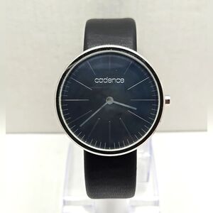 Cadence Watch Men 38mm Silver Tone Black Leather Band New Battery